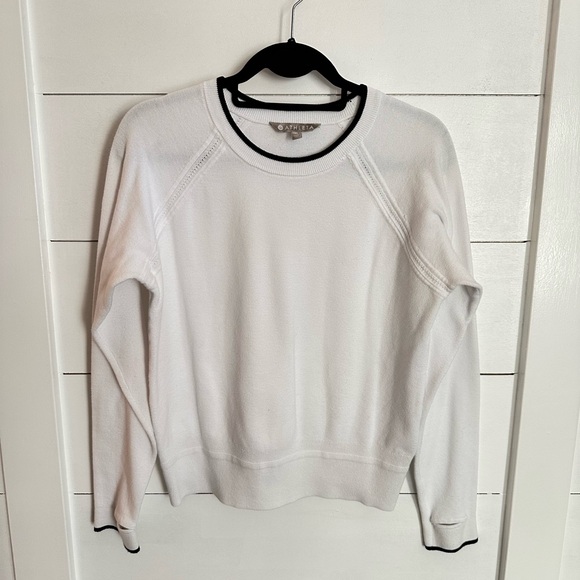 ATHLETA M White north point ribbed black trim cotton blend woman popover tunic - Picture 2 of 13